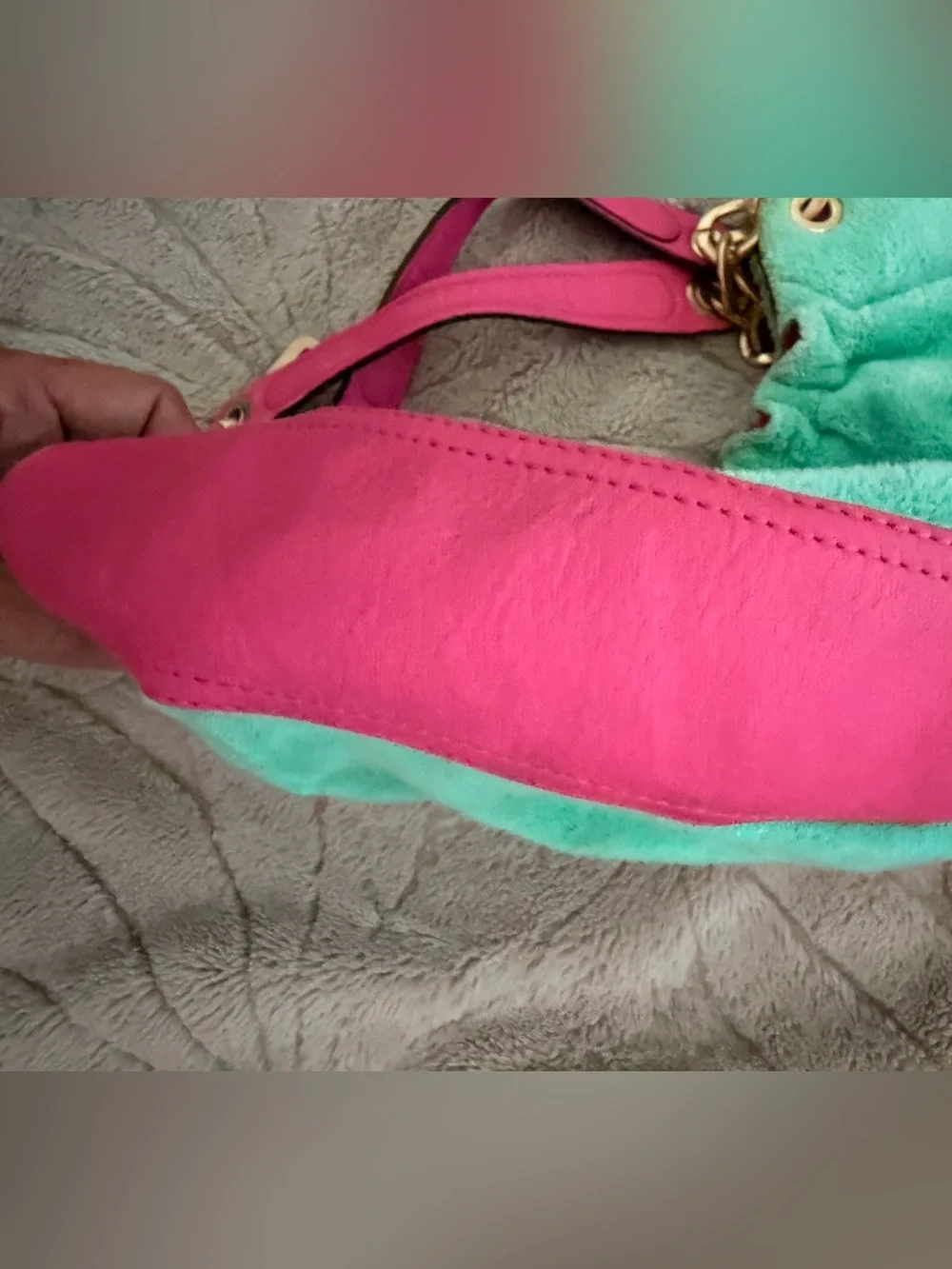 Vintage Juicy Couture 2007 Juicy Royal Velour Hobo Bag Green Pink Crown Y2K